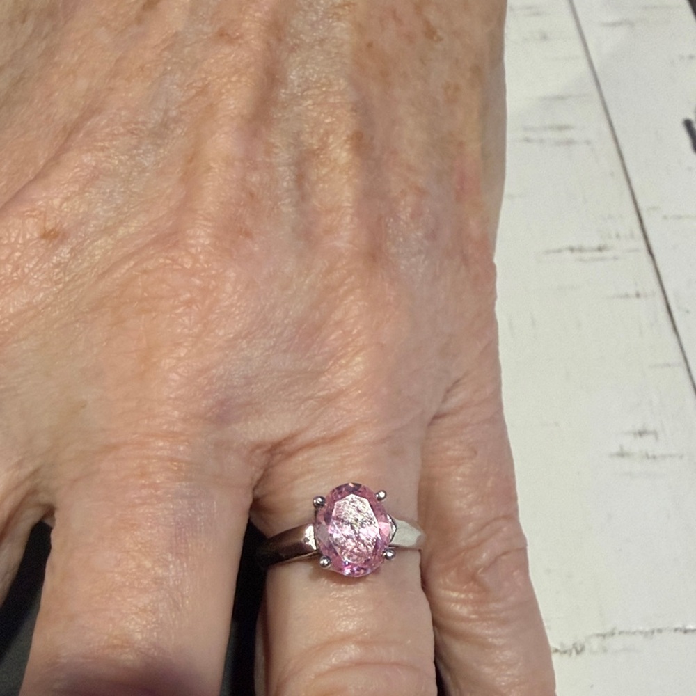 Sterling Silver Pink Oval Solitaire Ring